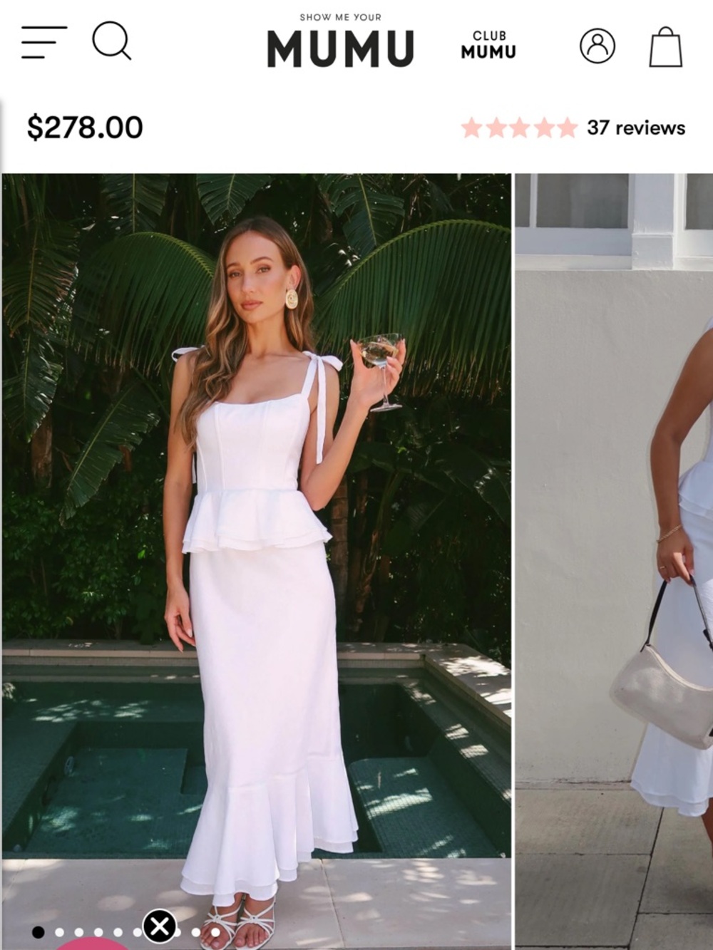 Show Me Your Mumu White Peplum Midi Dress with Tie Straps